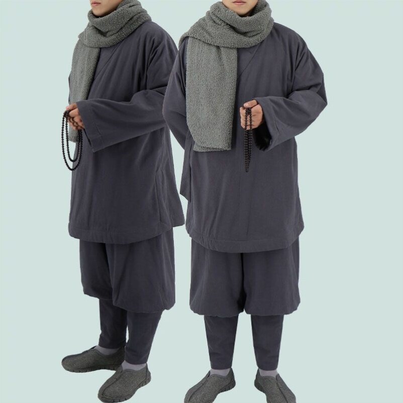 特价男女同款僧服秋冬款出家人僧衣长褂加绒加厚短褂罗汉褂套装僧