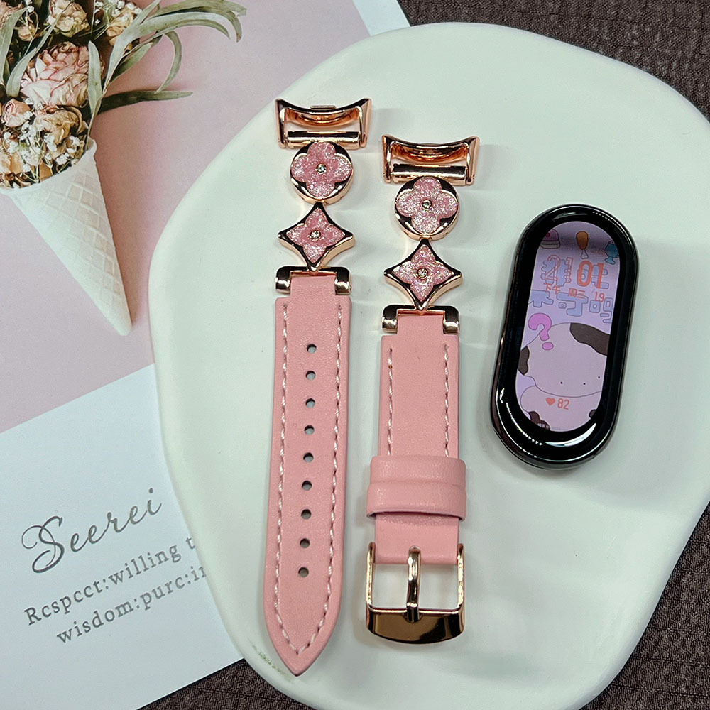 适用小米手环10鎏金千金小米9/8nfc四叶花拼皮轻奢腕带高级手表带