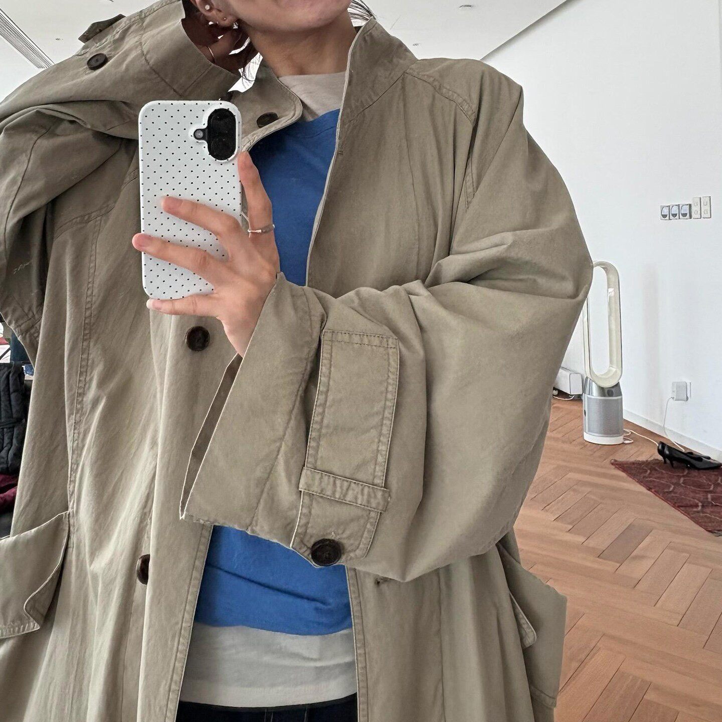 卡其精梳棉酵洗立领春秋长款风衣