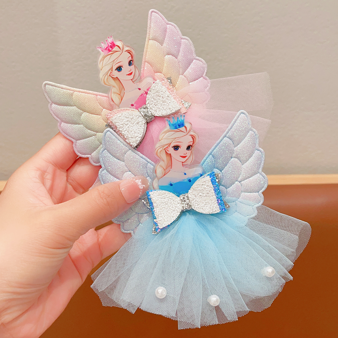 艾莎公主儿童飘纱蝴蝶结头饰发夹女童防滑不伤发侧边碎发刘海夹