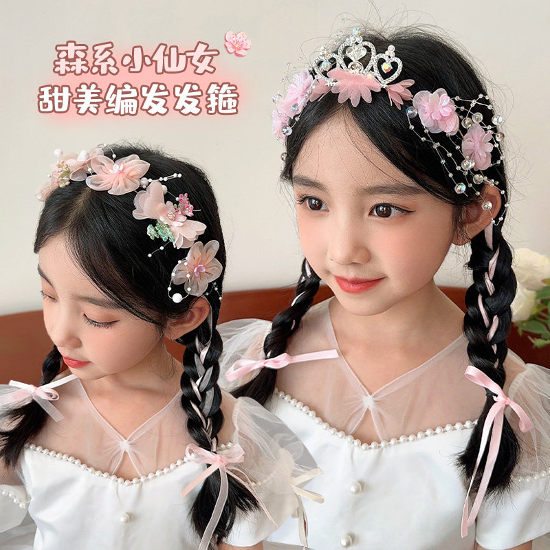 儿童花环发箍编发一体女童仿真花朵发卡仙女头箍女孩演出表演头饰