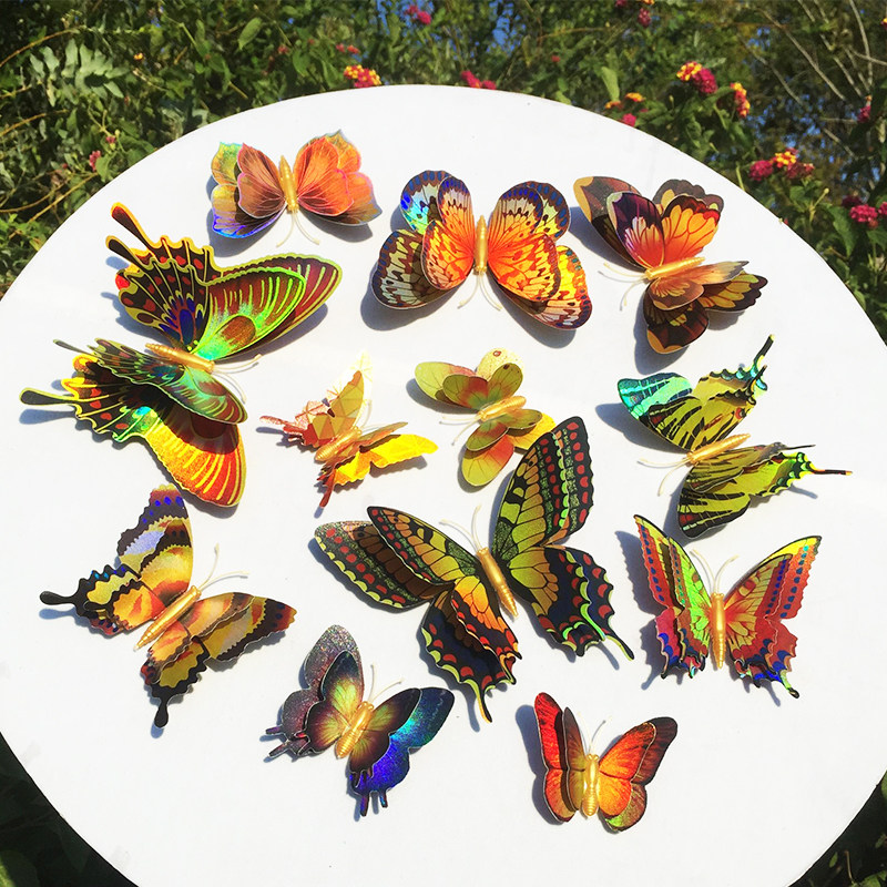 新款金银色蝴蝶墙贴金属质感派对装饰3D立体蝴蝶仿真蝴蝶冰箱墙贴,家居饰品,软装墙贴,淘宝优惠券,粉丝福利购,淘宝优惠卷