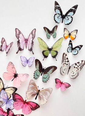 3D立体PVC蝴蝶 小红书同款 毛毡板蝴蝶墙配件脸部化妆贴拍照道具