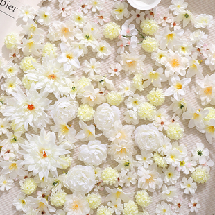 仿真花白色组合花朵材料包 假花 绢花 diy手作花环簪花头饰材料