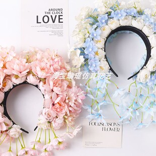 diy古风汉服头饰拍摄写真花朵发箍花环 泉州浔埔簪花仿真花材料包