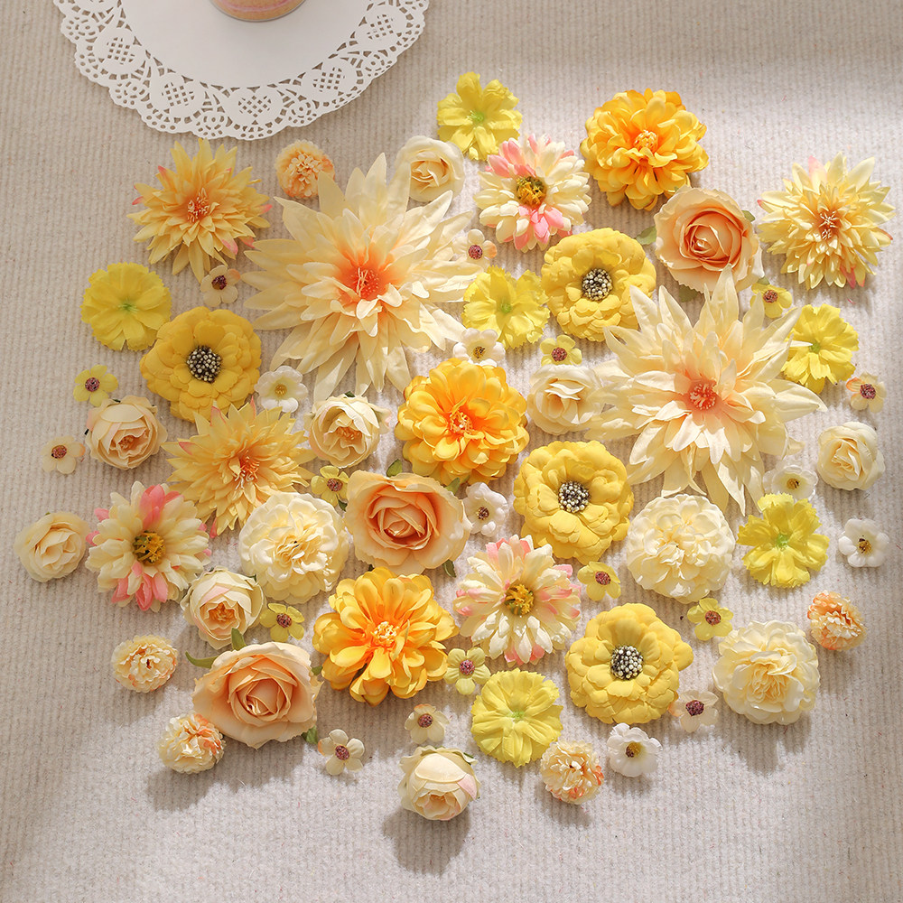 黄色系仿真花假花绢花花头手工diy材料包古风汉服簪花头饰配件