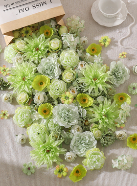 新款绿色系混搭组合仿真花 假花绢花diy婚庆婚礼材料花头饰配件