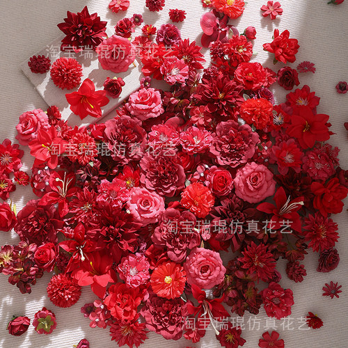 仿真红色系混搭花朵diy手工材料