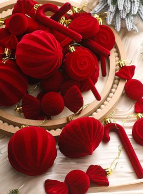 圣诞装饰品红色植绒圣诞挂饰 糖果拐杖圣诞树diy装饰挂件氛围道具