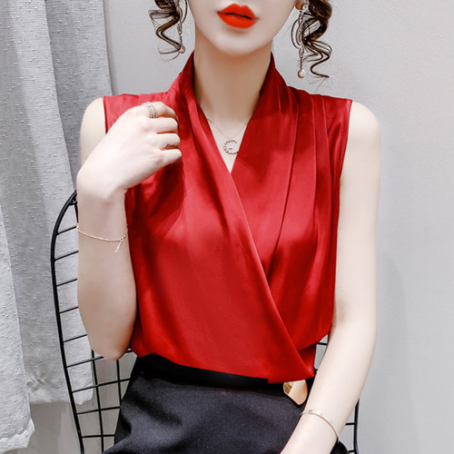 真丝吊带背心女夏季内搭设计感醋酸缎面无袖上衣V领外穿打底衫潮