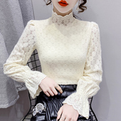 加绒加厚内搭高级感花边长袖 高领蕾丝打底衫 女春秋洋气小衫 0201e