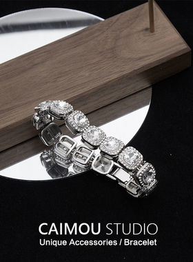 CAIMOU欧美风冰糖满钻hiphop嘻哈古巴手链男女士小众设计感手环潮
