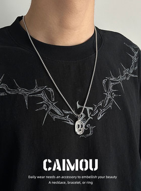 CAIMOU原创小众设计幽灵鬼个性钛钢吊坠嘻哈情侣项链男女潮不掉色