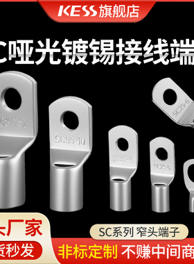 国标SC窥口铜鼻子哑光镀锡加厚线鼻冷压接线端子纯铜6.5-240平方