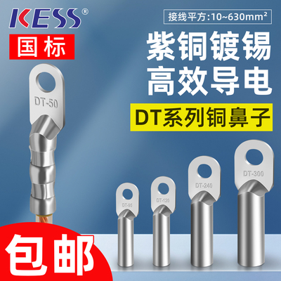 DT铜鼻子冷压接线端子镀锡压线耳电缆堵油接头16/25/35/70/95/120