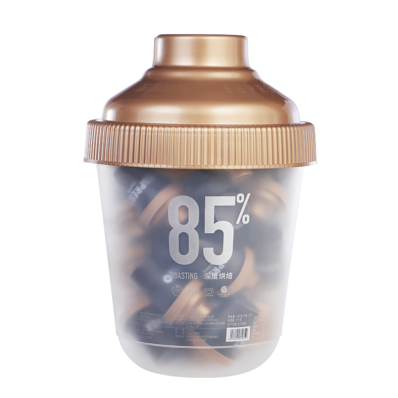 连咖啡鲜萃意式浓缩黑咖啡速溶咖啡粉85深烘抱抱桶33颗美式拿铁