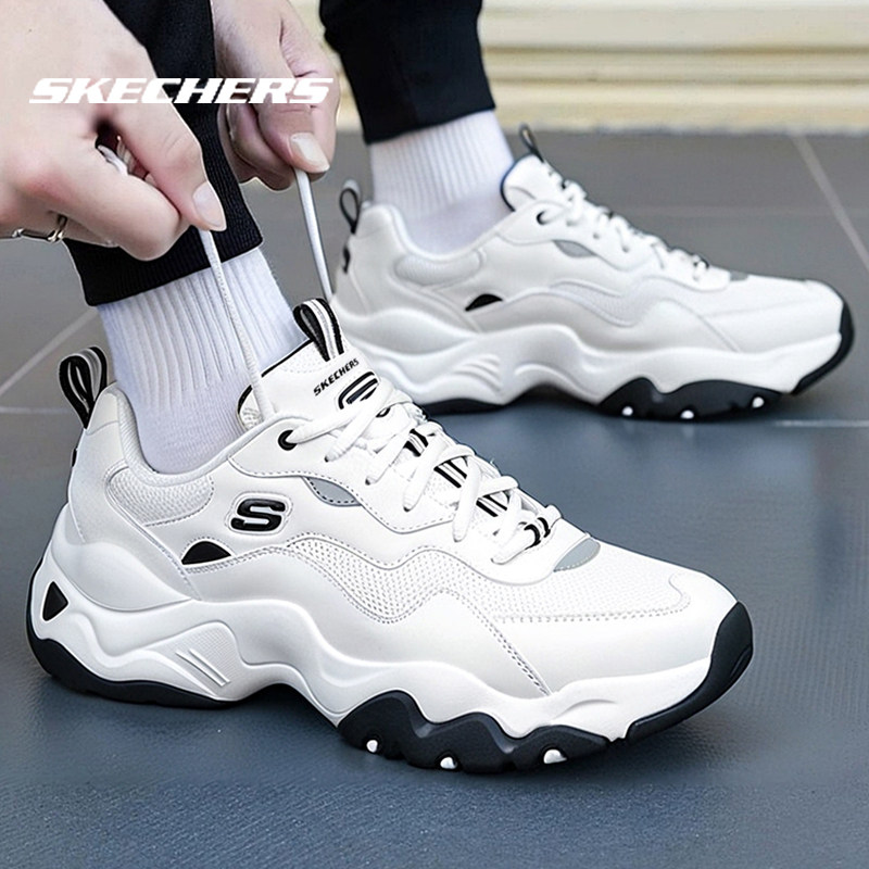 Skechers kişi idman ayaqqabısı, qalın altlıqlı ağ casual