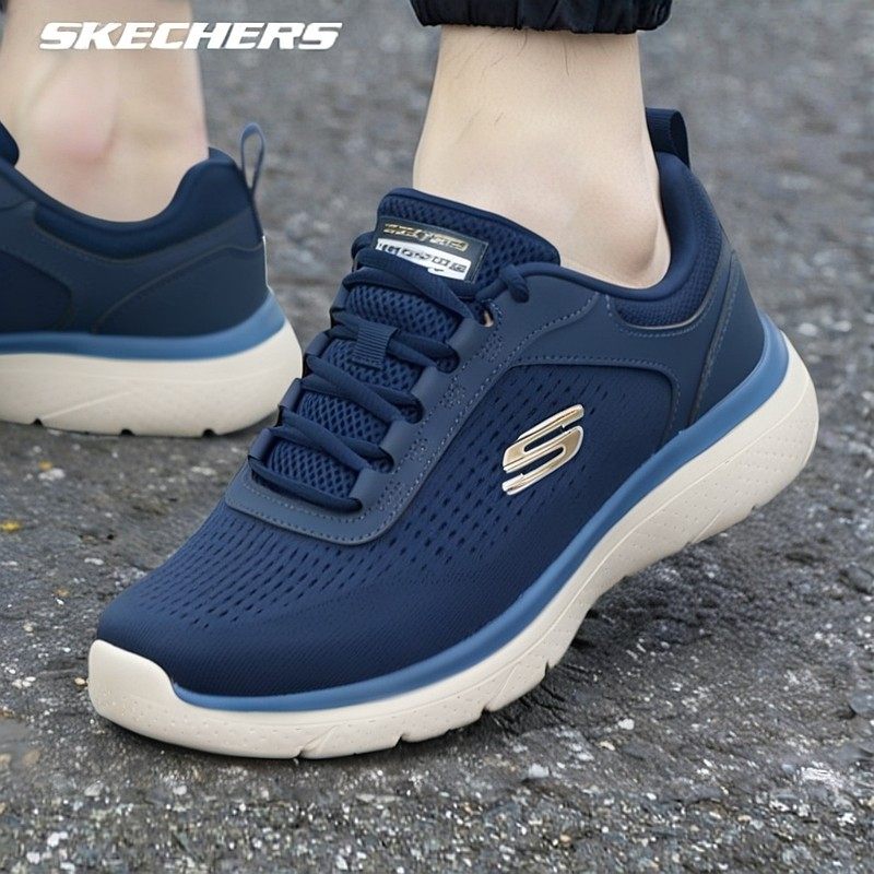 斯凯奇男鞋春季新款减震跑步鞋官方旗舰缓震运动鞋老人蓝色休闲鞋