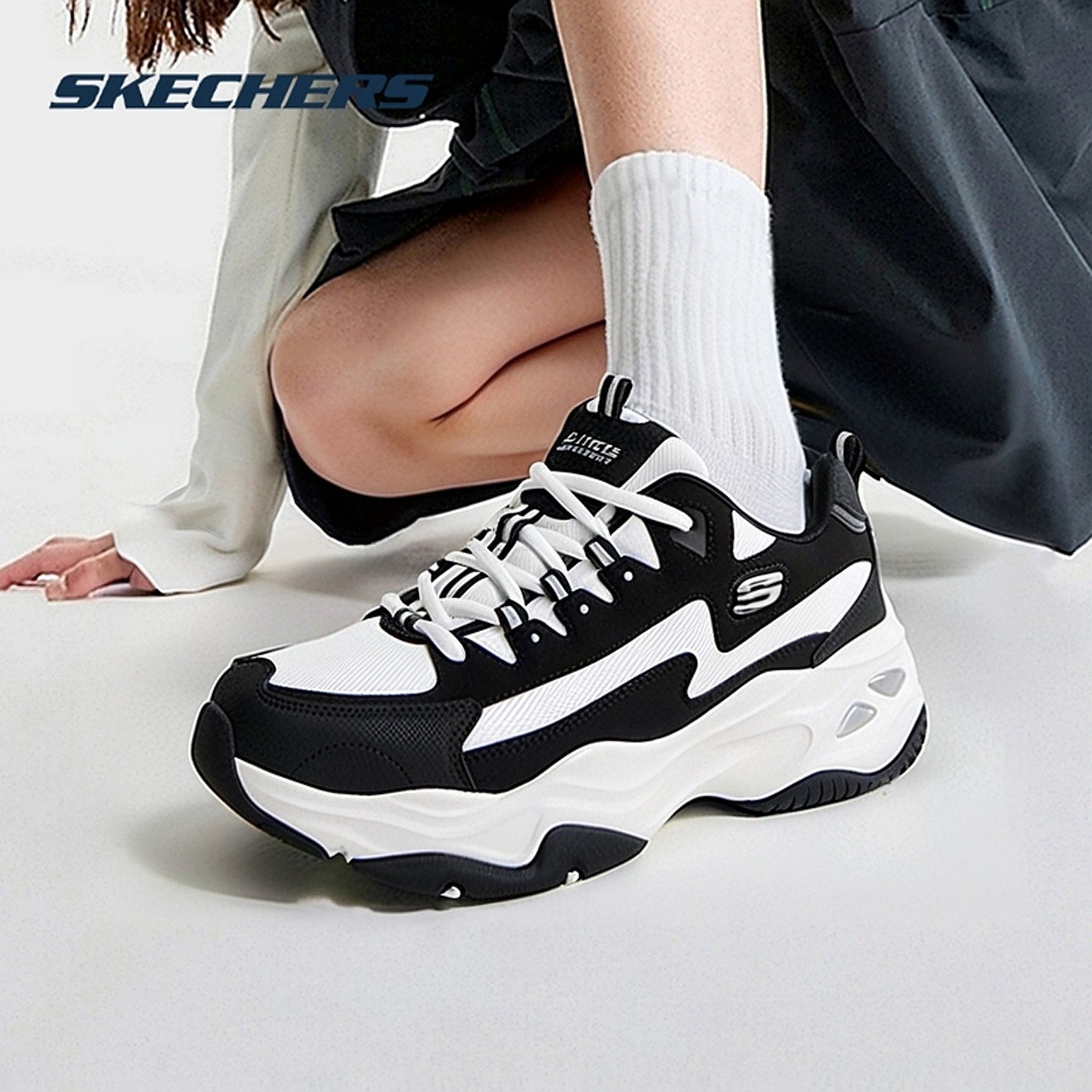 斯凯奇女鞋闪电熊官网黑白熊猫鞋春季新款女士休闲鞋厚底老爹鞋子,女鞋,时尚休闲鞋,淘宝优惠券,粉丝福利购,淘宝优惠卷