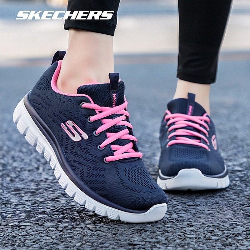 斯凯奇女鞋春季新款运动鞋中老年软底跑步鞋女士防滑网面鞋老人鞋