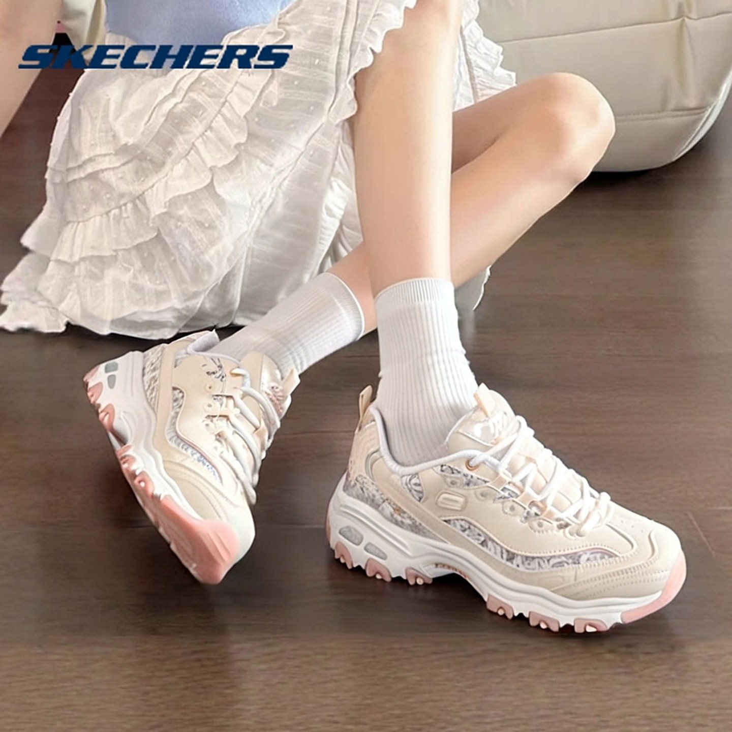 斯凯奇女鞋小雏菊印花熊猫鞋官方春季款复古老爹鞋粉色休闲运动鞋,运动鞋new,运动休闲鞋,淘宝优惠券,粉丝福利购,淘宝优惠卷