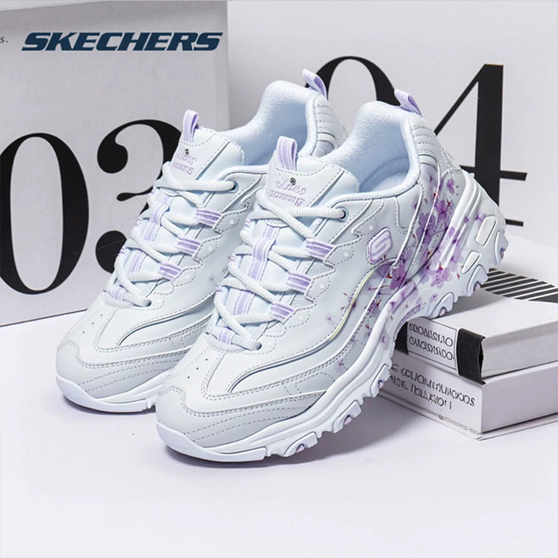 斯凯奇女鞋花卉印花熊猫鞋26春季新款厚底老爹鞋休闲鞋白色运动鞋,女鞋,时尚休闲鞋,淘宝优惠券,粉丝福利购,淘宝优惠卷