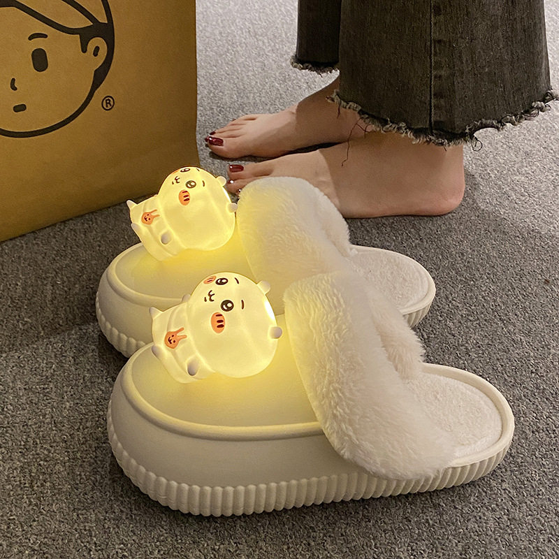 卡通吉伊卡哇带灯可拆卸棉拖鞋女居家棉拖/棉鞋