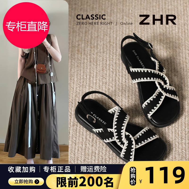 ZHR则则平底凉鞋女配裙子夏季外穿2026新款一字扣沙滩罗马凉鞋子