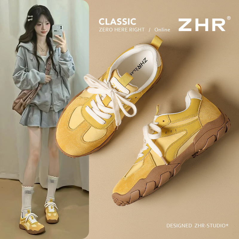 ZHR软底德训鞋女2025秋新款黄色内增高轻便阿甘鞋防滑运动休闲鞋