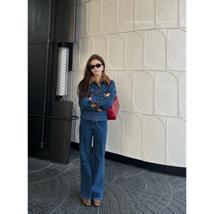 大头黑自制 子套装 秋冬新品 牛仔毛外套裤 女两件套 复古记忆