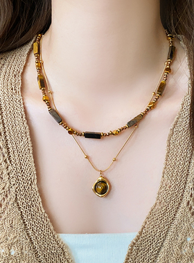 古婷轻奢虎眼石吊坠项链高级感