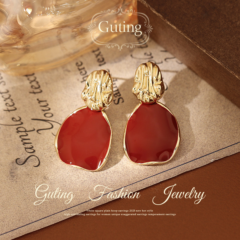 古婷红色不规则片片耳环女适合冬天的耳饰2025新款爆款高级感耳钉,饰品/流行首饰/时尚饰品新,耳环,淘宝优惠券,粉丝福利购,淘宝优惠卷