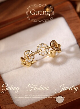 古婷金色旺财铜钱戒指高级感