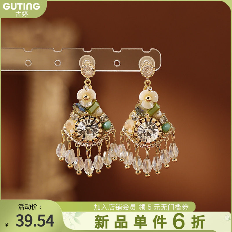 古婷民族风水晶花朵耳环高级感