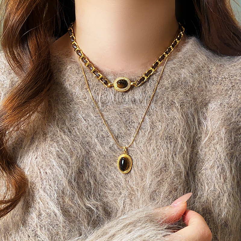 古婷美拉德咖色虎眼石项链高级感