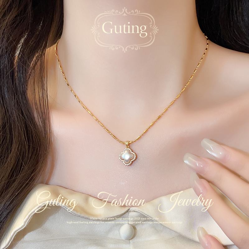 古婷四叶草珍珠吊坠项链高级感