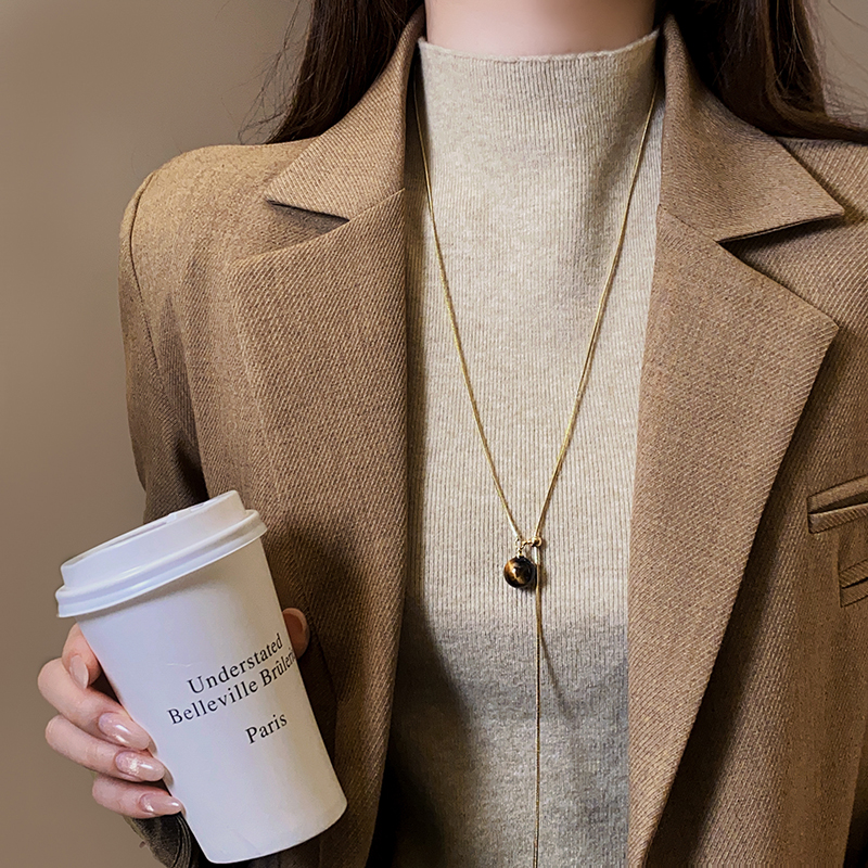 古婷金色单颗虎眼石项链高级感