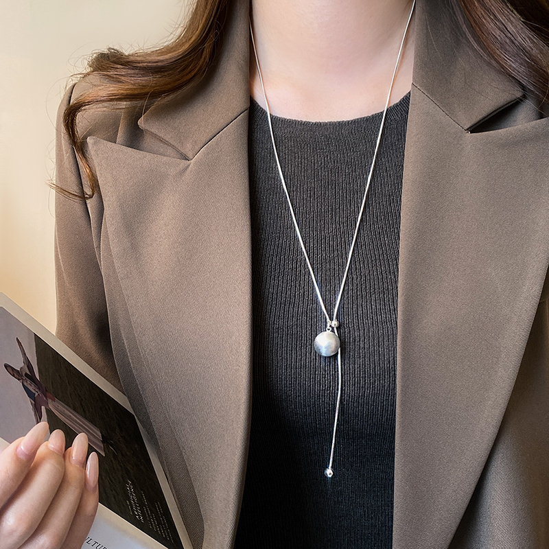 古婷银色单颗拉丝圆球项链高级感