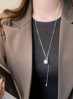 古婷银色单颗拉丝圆球项链高级感