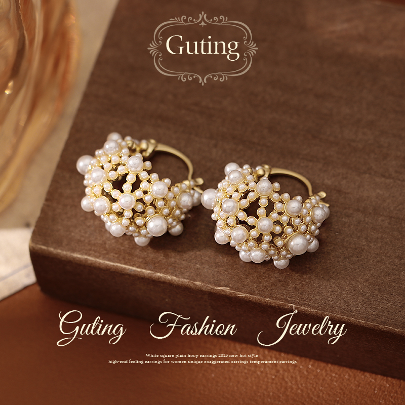 古婷金色镂空珍珠提篮耳环高级感