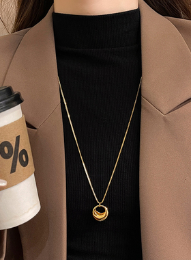 古婷金色圆环吊坠长款项链高级感