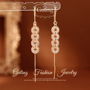 古婷金色钱币流苏耳线耳环女2026新款爆款高级感耳饰巨好看的耳钉