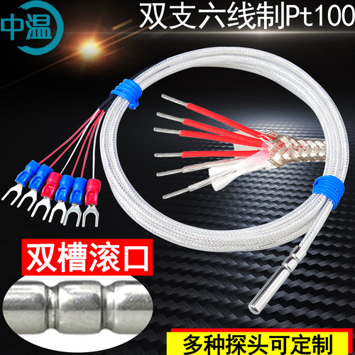 WZP2-035双支六线Pt100热电阻防水防油滚口封装温度传感薄膜电阻