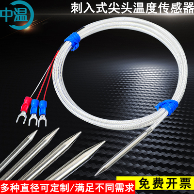 PT100/Pt1000铂热电阻/K型热电偶刺入式温度传感器尖头测温刺入