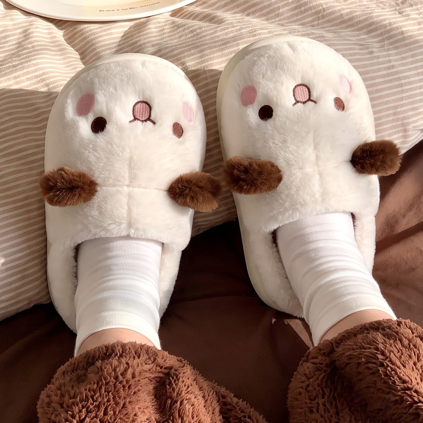 可爱轻松熊棉拖鞋女冬季外穿男女情侣踩屎感防滑家居保暖棉鞋假日