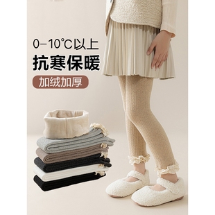 宝宝打底裤秋冬蕾丝边儿童打底裤保暖韩版女童裤袜九分打底袜a类