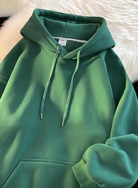 墨绿色高克重磅纯色卫衣秋冬加绒男女情侣款oversize连帽外套甄选