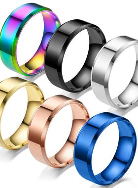 欧美甄选不锈钢戒指钛钢饰品8MM简约光面镜面抛光指环手饰品