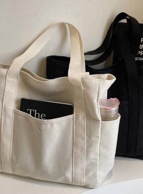 大容量托特帆布包上班外出高颜值通勤百搭文艺学生装书单肩布袋包