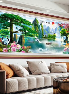 客厅山水画沙发背景壁画3d立体墙贴自粘装饰画墙壁贴纸极简墙贴画